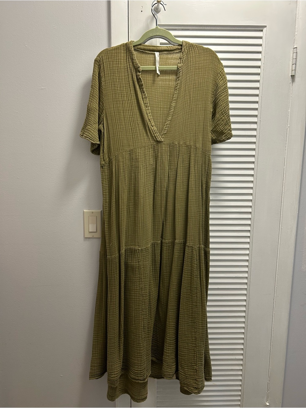 Anthropologie Olive Green Textured Maxi Dress